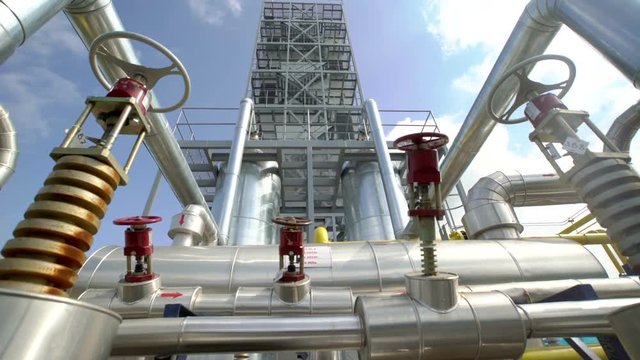 Factory distribution, and industrial processing of natural gas. Many pipelines and valves