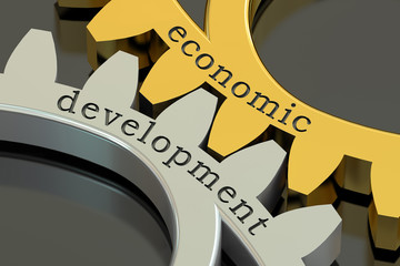 Economic Development concept on the gearwheels, 3D rendering