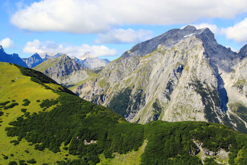view on a green mountain face in the karwendel mountains in the alps