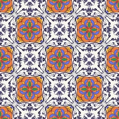 Papier Peint photo Tuiles marocaines Texture transparente de vecteur. Beau motif coloré pour le design et la mode avec des éléments décoratifs