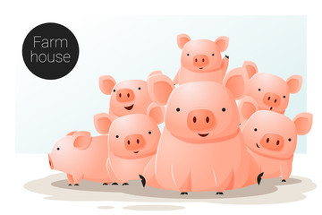 Animal banner with Pigs for web design , vector , illustration