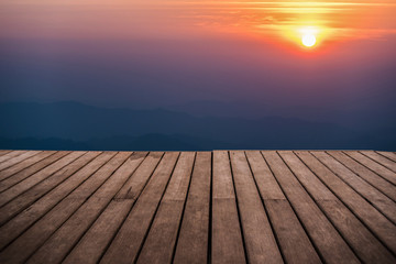 Fototapeta na wymiar perspective empty wooden terrace with mountain in twightlight ti