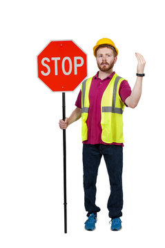 Workman with Stop Sign