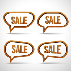 Wooden sale sign speech bubble icon