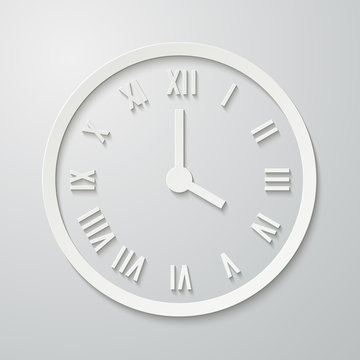 Paper flat clock icon with shadow