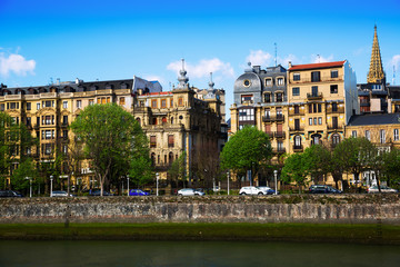 Fototapeta premium Day view of Urumea and embankment. Sant Sebastian