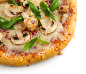 Delicious tasty pizza with vegetables, isolated on white