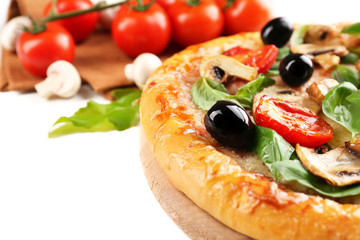 Delicious tasty pizza, closeup