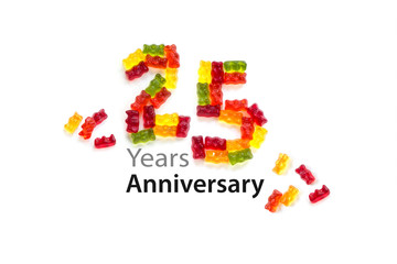 25 made from  gummy bears  isolated on white,  text Year Anniversary