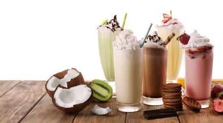 Delicious milkshakes, isolated on white