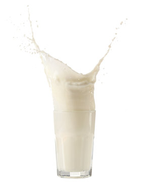 Glass with splashing milk isolated on white