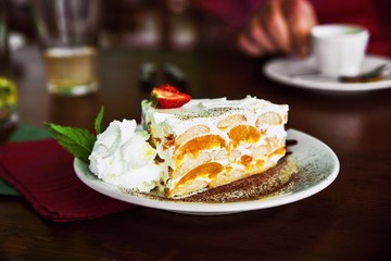 Creamy dessert with orange