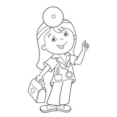 Coloring Page Outline Of cartoon doctor with first aid kit