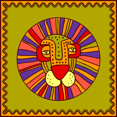 Fototapeta premium Lion Head. Vector illustration. African hand drawn art