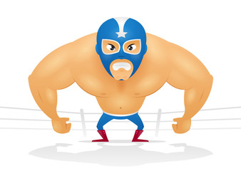 Angry masked wrestler cartoon illustration