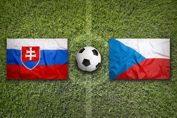 Slovakia vs. Czech Republic flags on soccer field