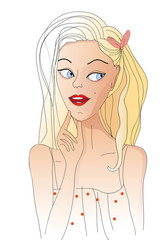Blond hair vector thinking silly cartoon young women
