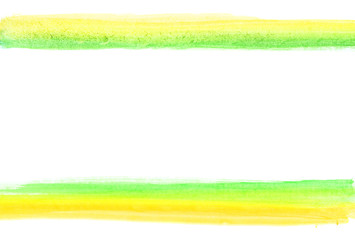 Watercolor lines frame. Brush draws yellow and geen lines.