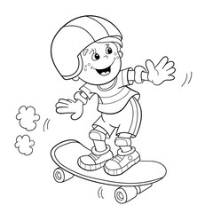 Coloring Page Outline Of cartoon Boy on the skateboard