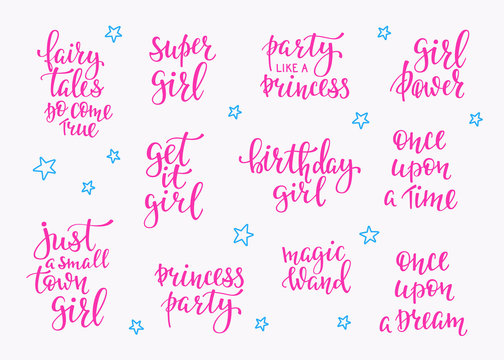 Lettering typography fairy tale girl overlay set