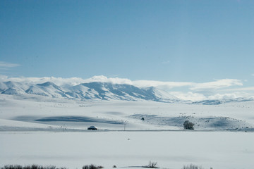 Fototapeta premium Snow on the mountains and the valley
