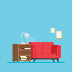living room with sofa bed and a bedside table book