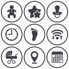 Baby infants icons. Buggy and dummy symbols.