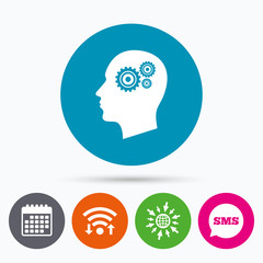 Head with gears sign icon. Male human head.