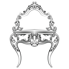 Naklejki  Toaletka z lustrem w klasycznym stylu barokowym z luksusowymi zdobieniami. Szkic wektor