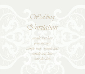 Wedding Invitation card with lace ornament. Beige color. Vector