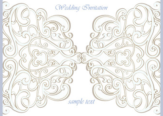 Vector invitation card ornamental lace with damask elements. Elegant lacy feather decoration, greeting card, wedding invitation or announcement, template. Vector