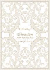 Vector Vintage Classic Wedding Invitation card Imperial style. Floral ornament background for design, wedding invitations, greeting cards, wallpaper. Cream color