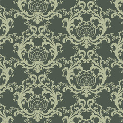 Vector floral damask baroque ornament pattern element. Elegant luxury texture for textile, fabrics or wallpapers backgrounds. Green color