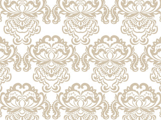 Vector floral damask baroque ornament pattern element. Elegant luxury texture for textile, fabrics or wallpapers backgrounds. Beige color
