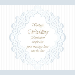 Wedding Invitation card with lace ornament. Blue serenity color. Vector