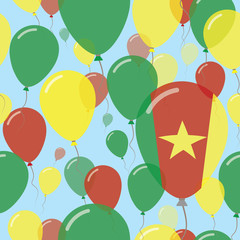 Cameroon National Day Flat Seamless Pattern. Flying Celebration Balloons in Colors of Cameroonian Flag. Happy Independence Day Background with Flags and Balloons.