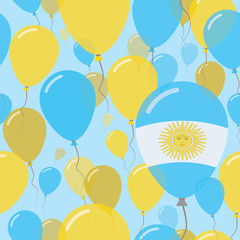 Argentina National Day Flat Seamless Pattern. Flying Celebration Balloons in Colors of Argentinean Flag. Happy Independence Day Background with Flags and Balloons.