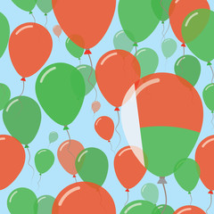 Madagascar National Day Flat Seamless Pattern. Flying Celebration Balloons in Colors of Malagasy Flag. Happy Independence Day Background with Flags and Balloons.