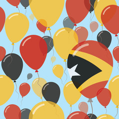 Timor-Leste National Day Flat Seamless Pattern. Flying Celebration Balloons in Colors of East Timorese Flag. Happy Independence Day Background with Flags and Balloons.