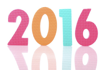 Colorful Reflection Number of New Year 2016 On White Background
