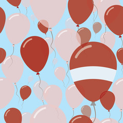 Latvia National Day Flat Seamless Pattern. Flying Celebration Balloons in Colors of Latvian Flag. Happy Independence Day Background with Flags and Balloons.