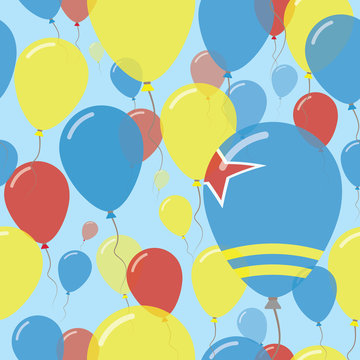 Aruba National Day Flat Seamless Pattern. Flying Celebration Balloons in Colors of Aruban Flag. Happy Independence Day Background with Flags and Balloons.