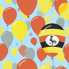 Uganda National Day Flat Seamless Pattern. Flying Celebration Balloons in Colors of Ugandan Flag. Happy Independence Day Background with Flags and Balloons.
