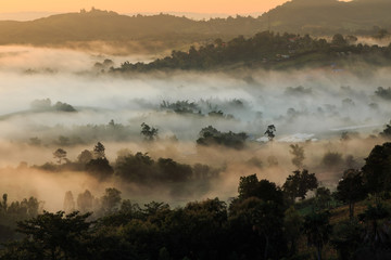 The landscape photo, beautiful sea fog in morning time at Khao Kho, Phetchabun in Thailand