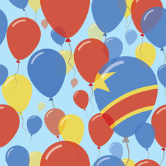 Congo, The Democratic Republic Of The National Day Flat Seamless Pattern. Flying Celebration Balloons in Colors of Congolese Flag. Happy Independence Day Background with Flags and Balloons.