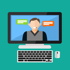 Customer service assistance, Service support, Online support, Call center concept illustration. Flat design.
