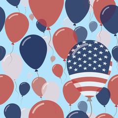 United States National Day Flat Seamless Pattern. Flying Celebration Balloons in Colors of American Flag. Happy Independence Day Background with Flags and Balloons.