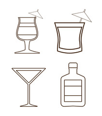 Silhouette set of cocktails. Alcohol design. Vector graphic