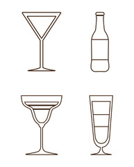 Silhouette set of cocktails. Alcohol design. Vector graphic