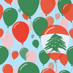 Lebanon National Day Flat Seamless Pattern. Flying Celebration Balloons in Colors of Lebanese Flag. Happy Independence Day Background with Flags and Balloons.